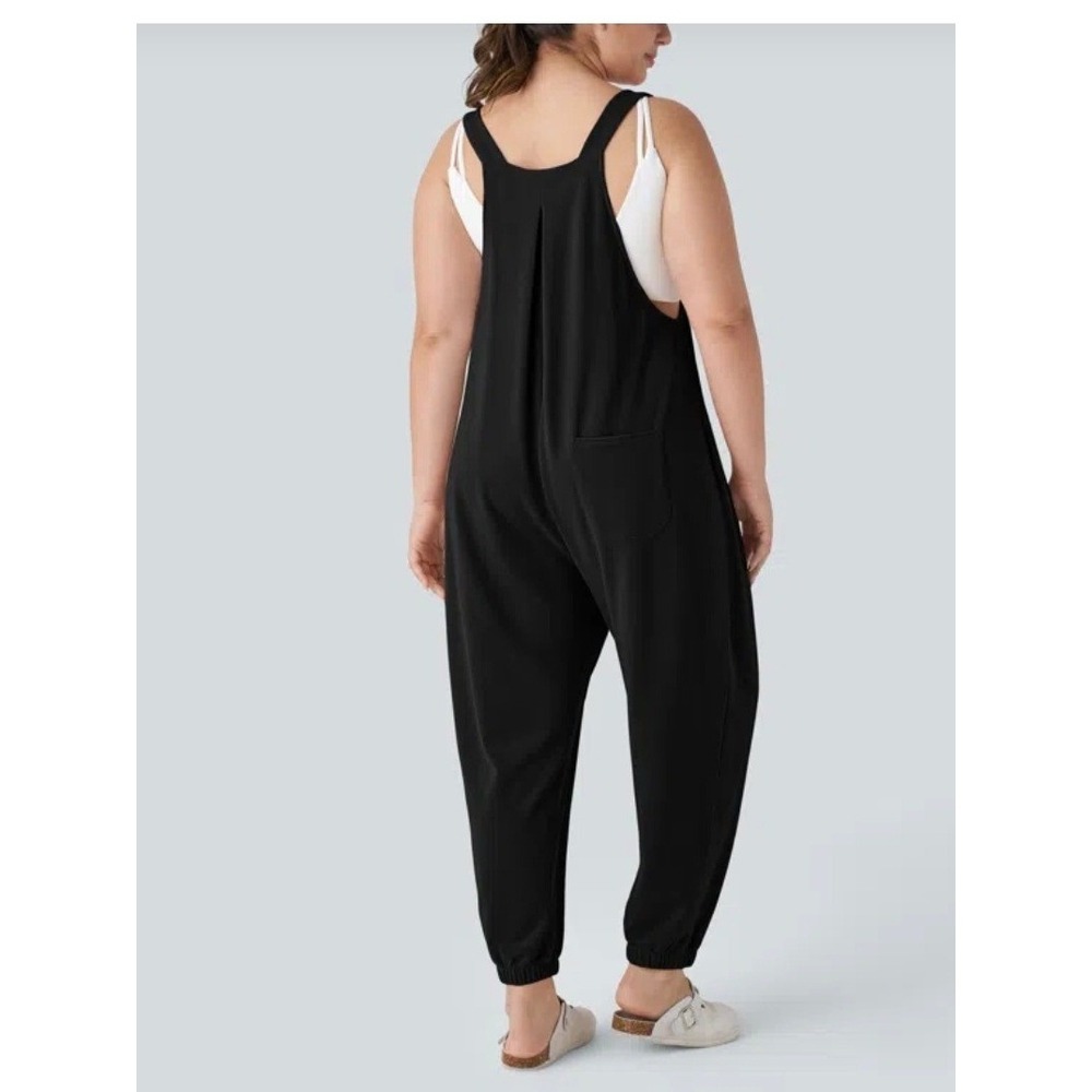 Halara Black Waffle Knit Jogger Harem Overalls Jumpsuit Medium Womens - Picture 2 of 8